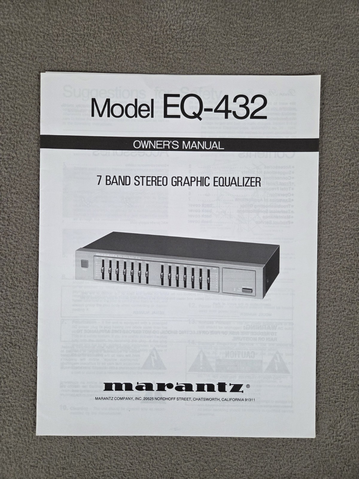 MARANTZ MODEL EQ-432 OWNER'S MANUAL 7 BAND GRAPHIC EQUALIZER