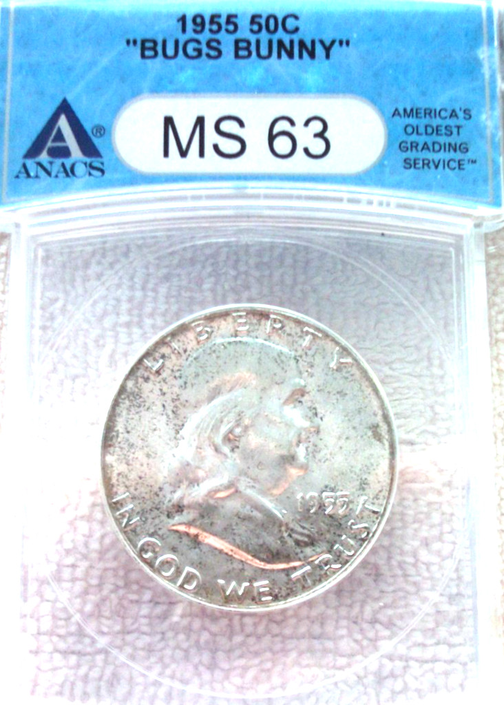 1955-PHILADELPHIA FRANKLIN HALF DOLLAR BUGS BUNNY MS63 ANACS