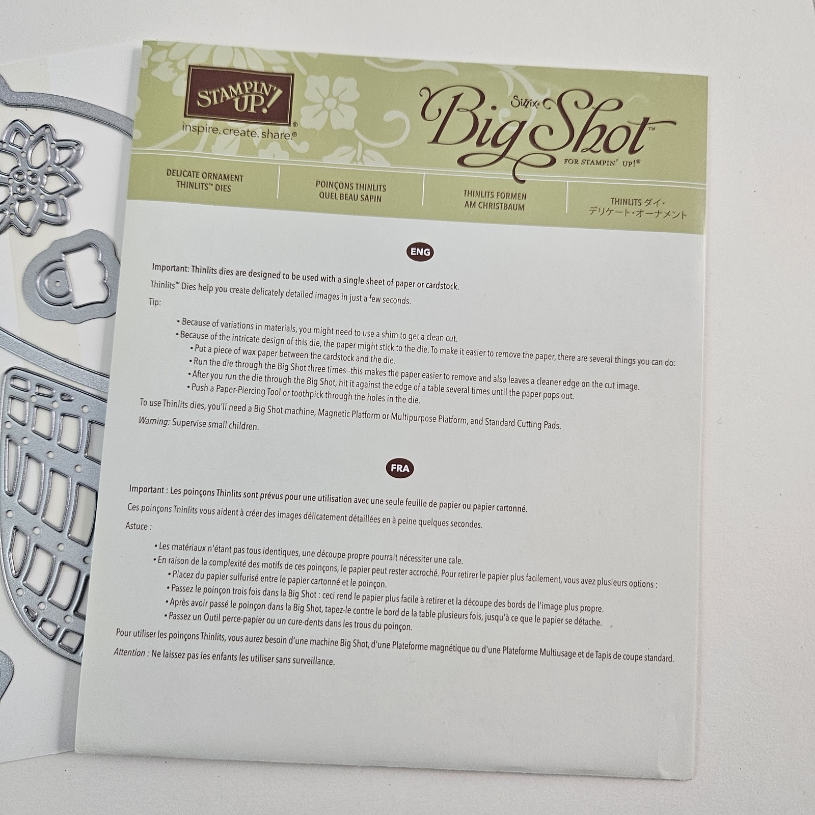 Stampin Up Big Shot Delicate Ornament Thinlits Dies