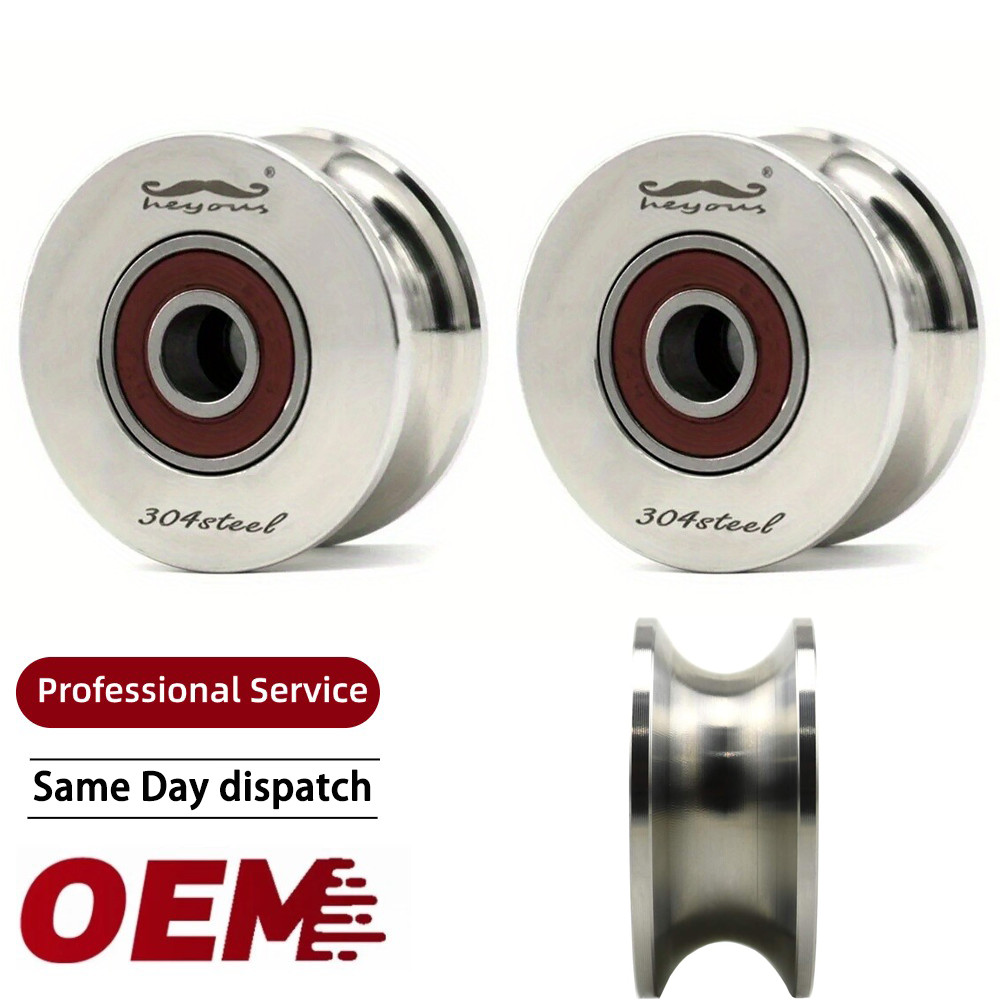 Set of 2 U Groove Bearing Pulley Ball Bearing Pulley Roller Steel Roller Wheel