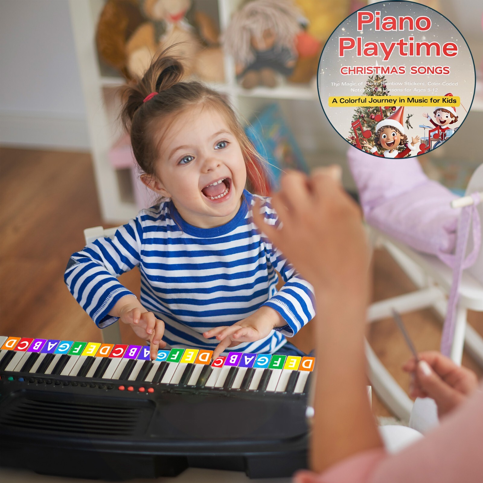 QMG Piano Playtime Christmas Beginner Piano Book and Rainbow Color stickers