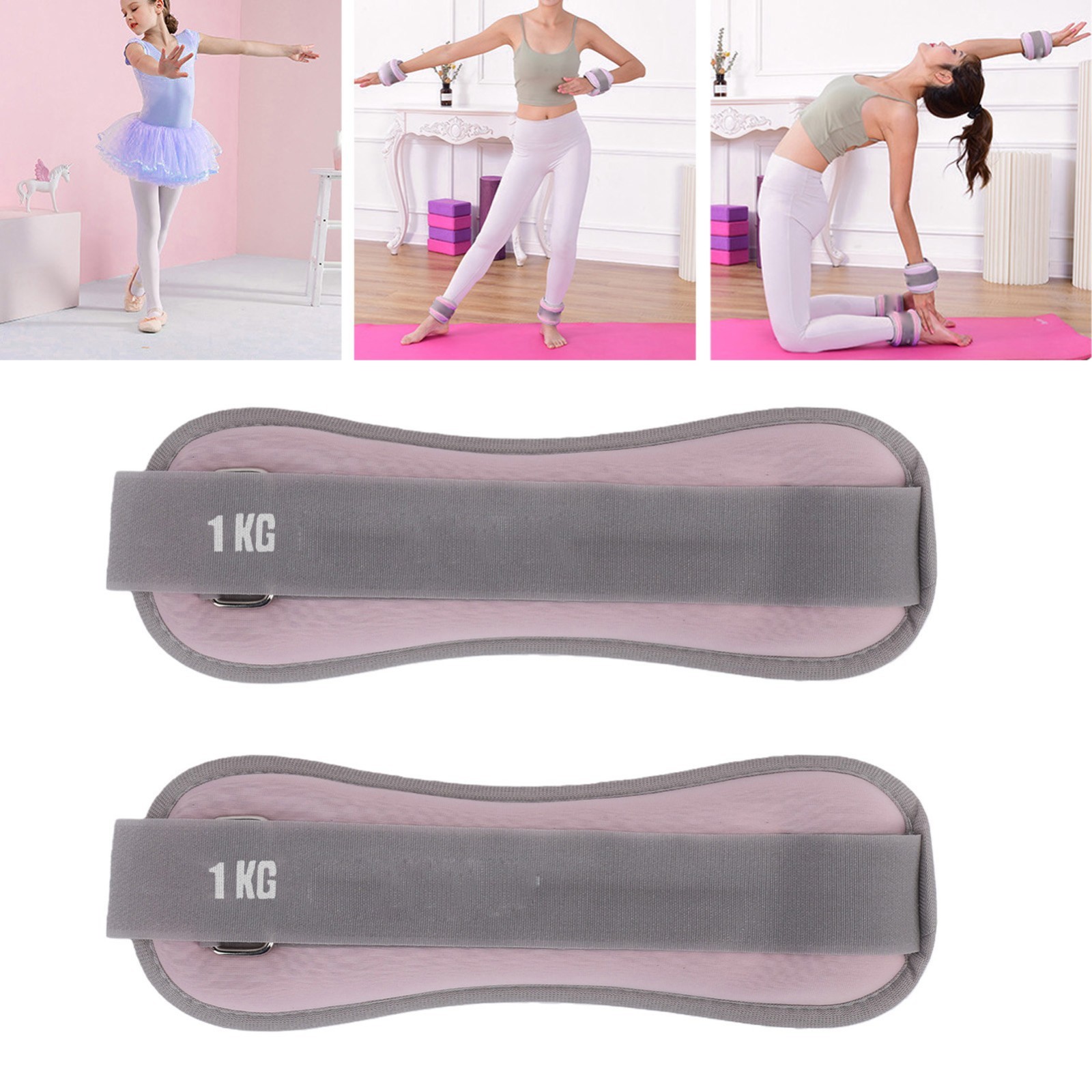 2PCS Ankle Wrist Weights Adjustable Breathable Leg Weights, Black/Pink, 2KG