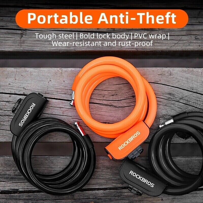 NEW ROCKBROS Bicycle Cable Bike Lock 14.4mm*45" Anti Theft 2keys Black US SELLER