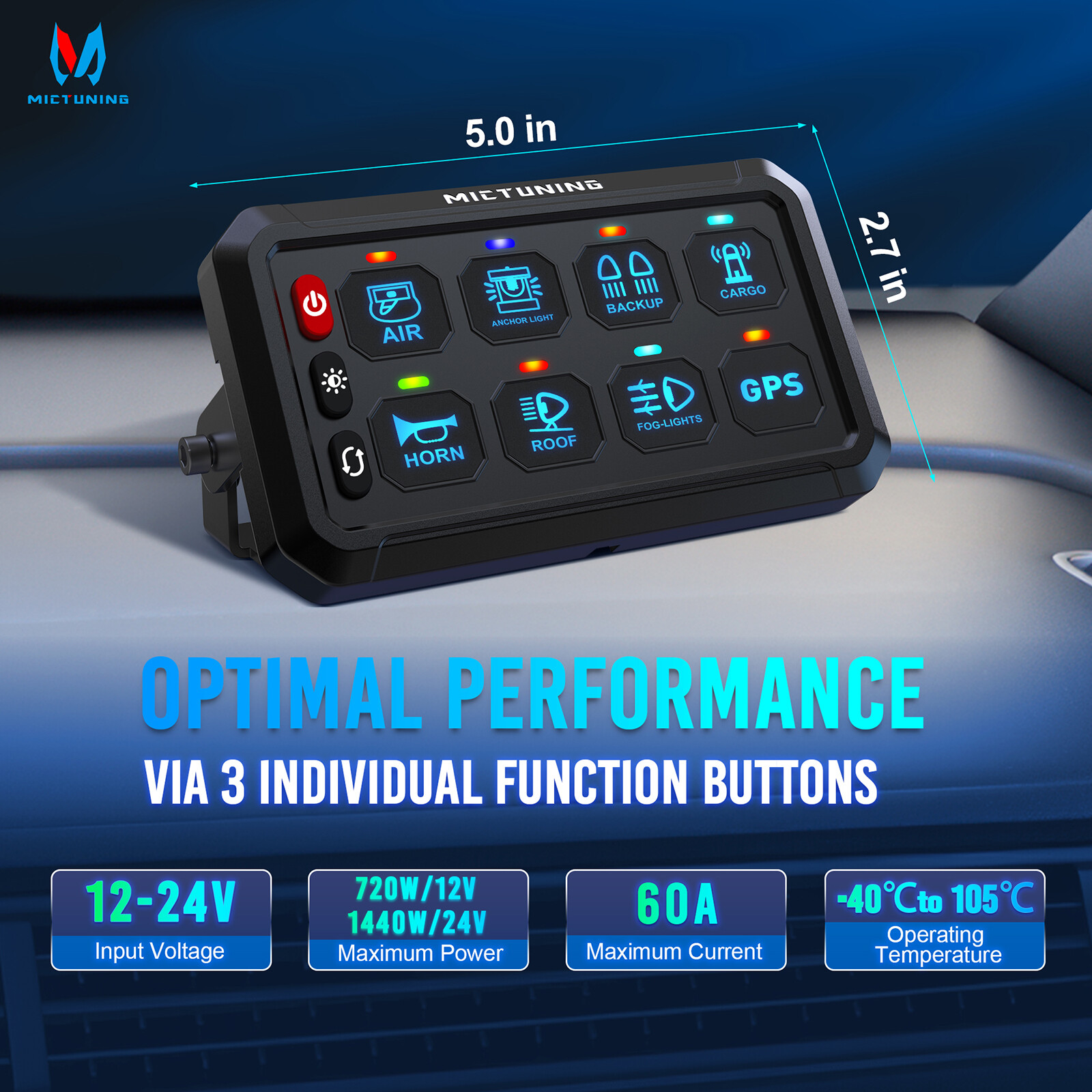 MICTUNING 8 Gang Switch Panel LED Circuit Control Relay System Box Truck Marine