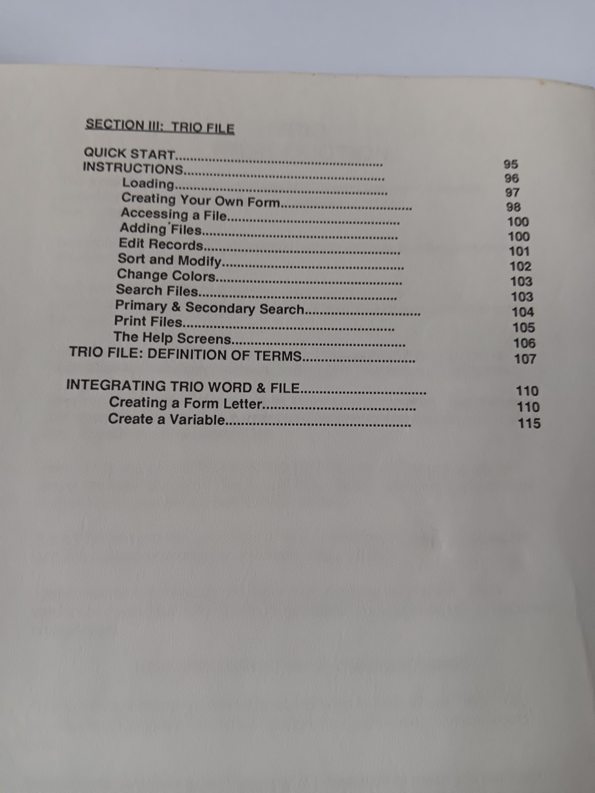 Trio The Integrated Word Processor Spreadsheet Database Manual Guide Softsync
