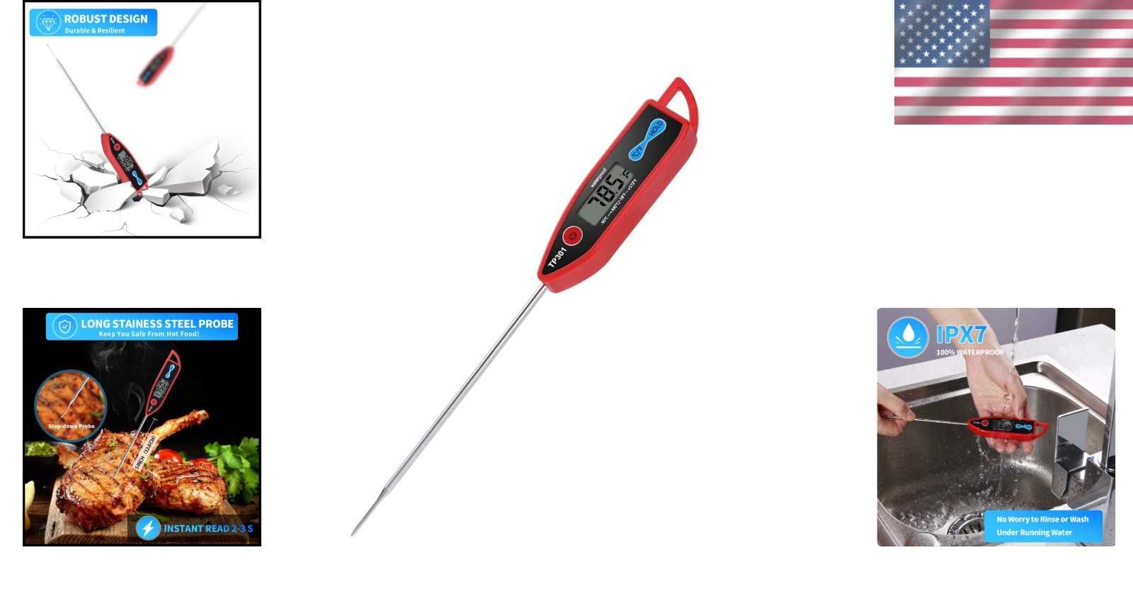 Long Probe Cooking Thermometer with Digital Display - Perfect for Food & Liquids