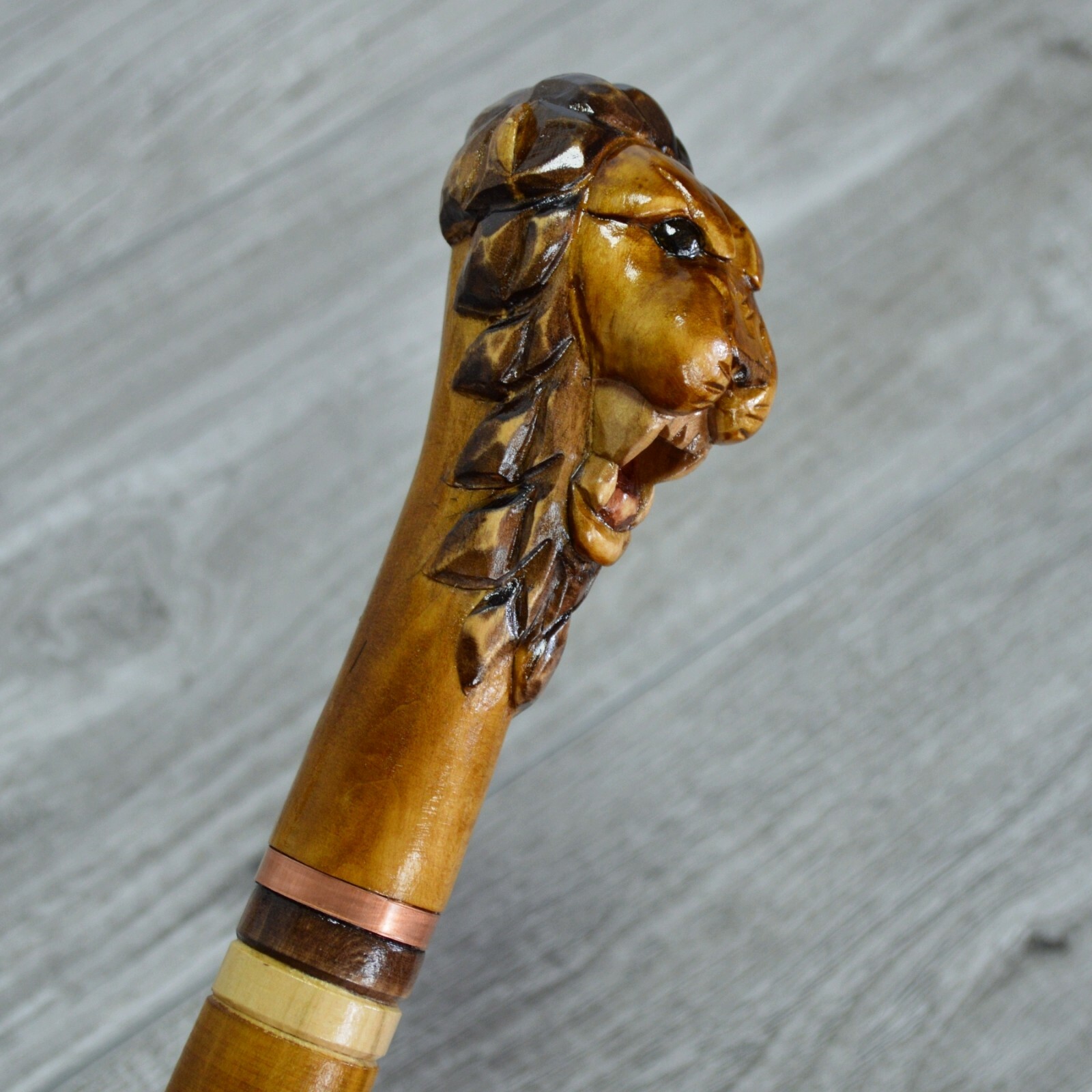 Cane Walking Stick Wooden carved Handmade - Lion Head