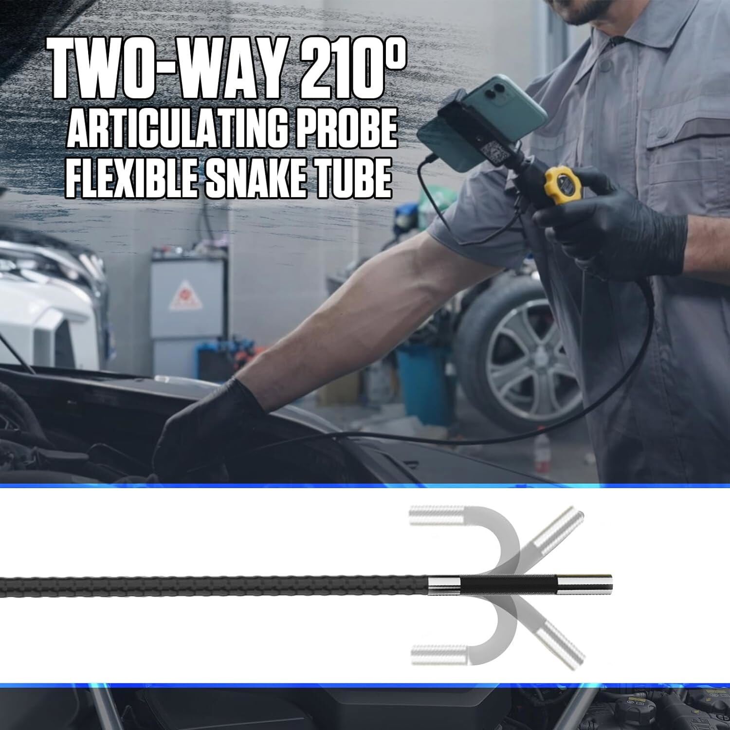 Two-Way Articulating Borescope 0.24 inch Endoscope Inspection Camera 1080P