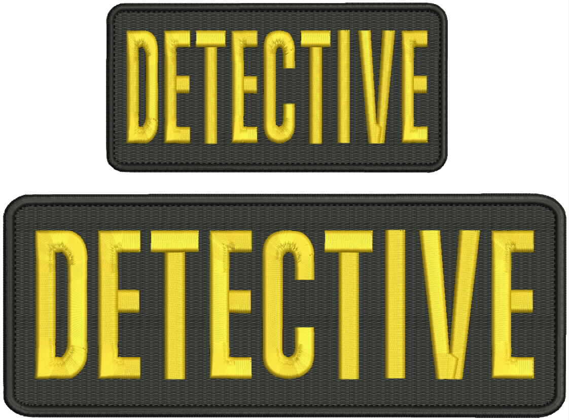 "Detective" embroidery patch 4x10 and 3x6 inches hook GOLD letters