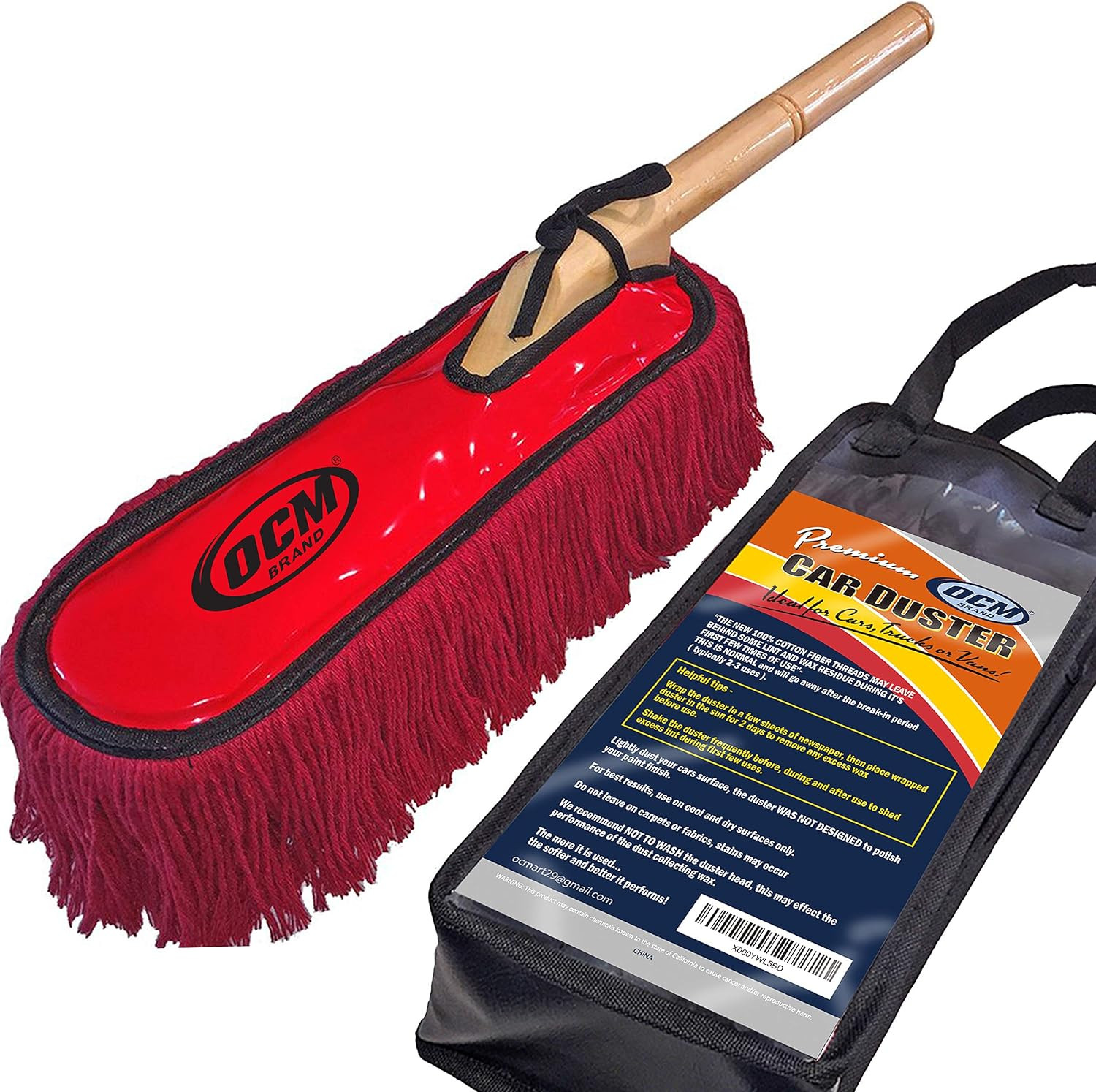 Premium Extra Large Car Duster with Durable Solid Wood Handle Includes Storage C
