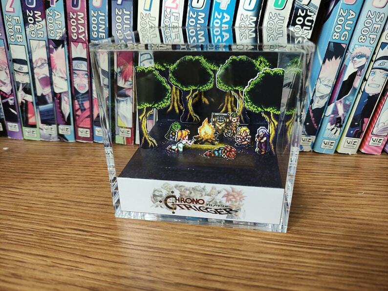 Chrono Trigger Campfire Handmade Diorama - Gameboy / Retro Gaming Cube - Fanart