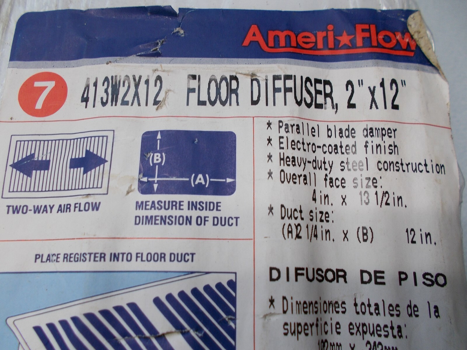 NOS Ameri*Flow 413W2X12 Floor Diffuser 2" x 12" with 2-way Air Flow