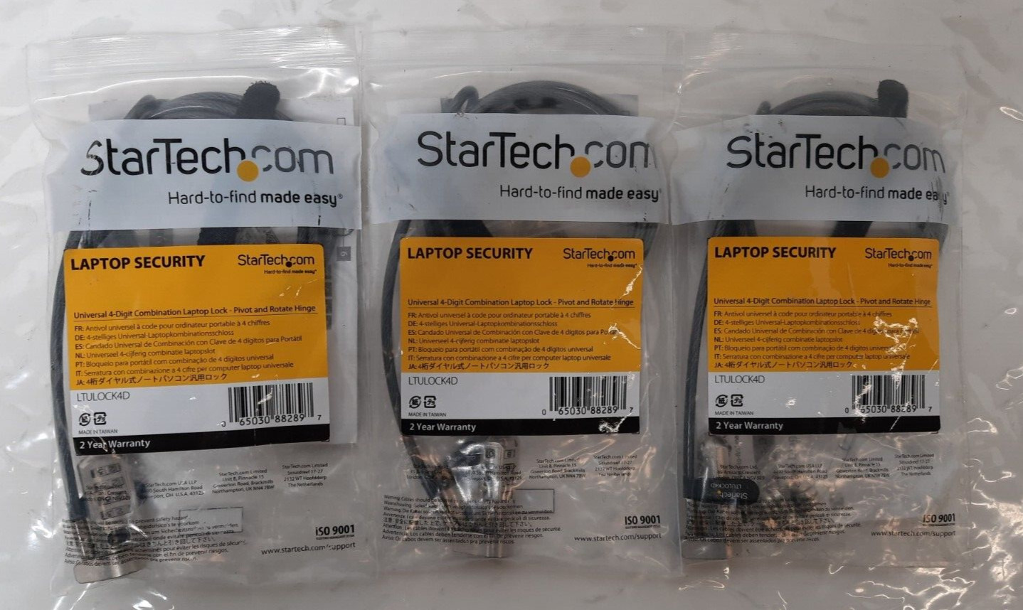 Lot of (3) StarTech Universal 4-Digit Combination Laptop Lock 6.6ft (LTULOCK4D)