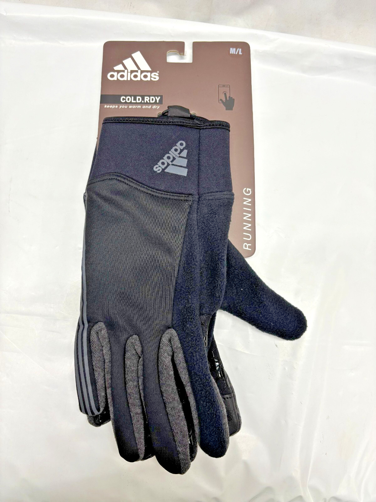 Brand New adidas Cold.RDY Running Gloves, Size M/L, BLK/GRY- *NEW*