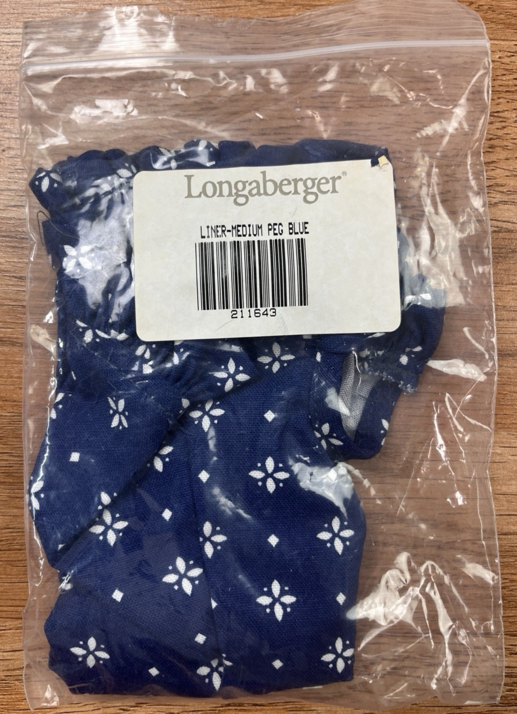 Longaberger Fabric Liner for Medium Peg Basket in Classic Blue 211643 NEW