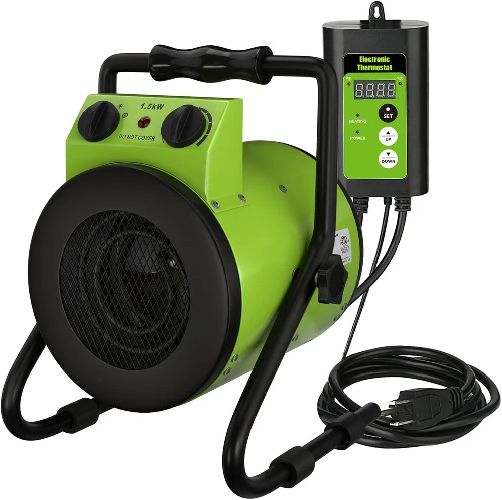 1500W Greenhouse Heater with Digital Thermostat & Overheat Protection, Green