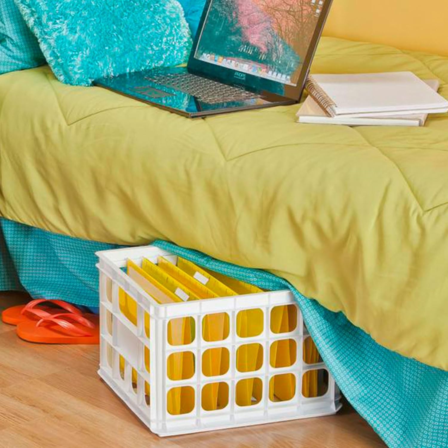 Sterilite Storage Crate, Stackable Plastic Bin Open Basket with Handles,6-Pack