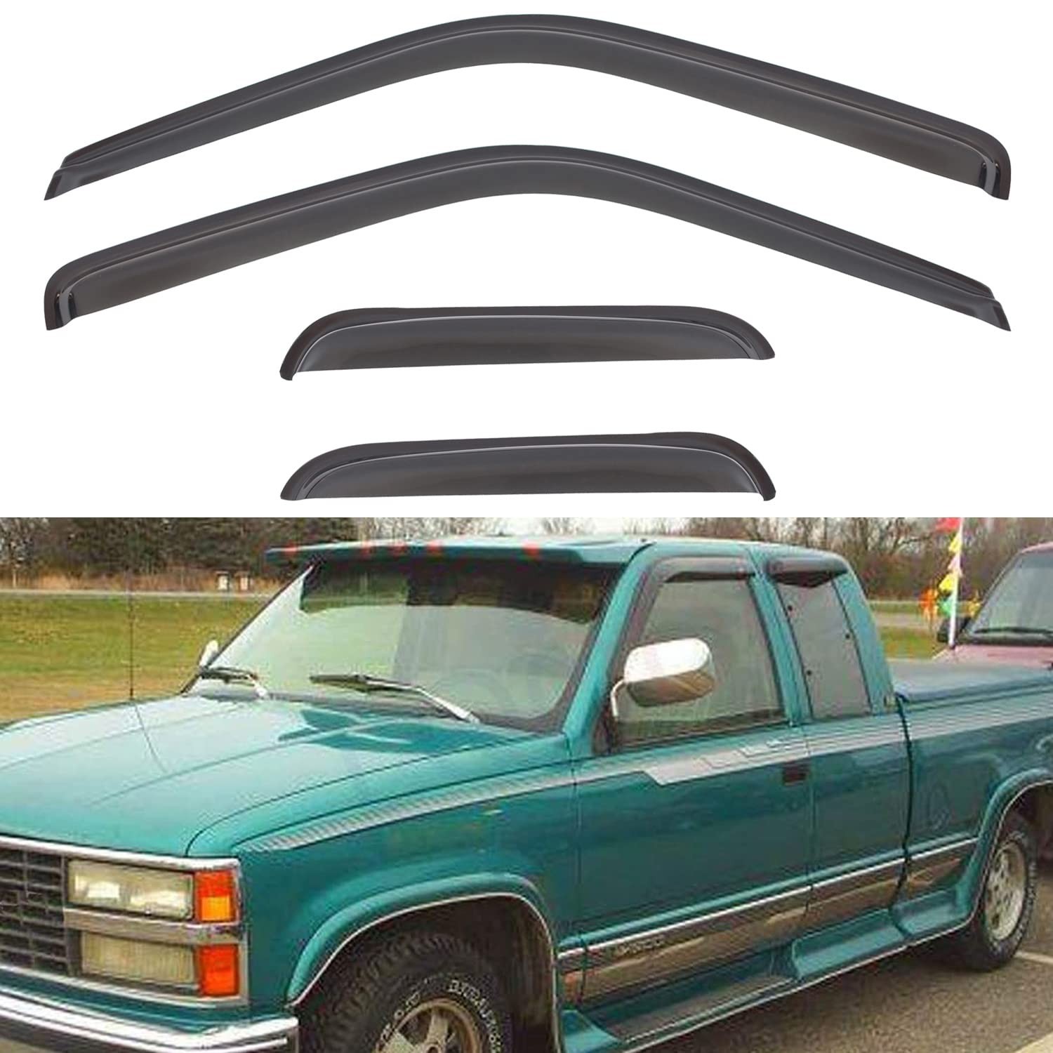 4pcs Window Visors Rain Guards for 1988-2000 C1500/C2500/C3500 | Fits K1500/K...