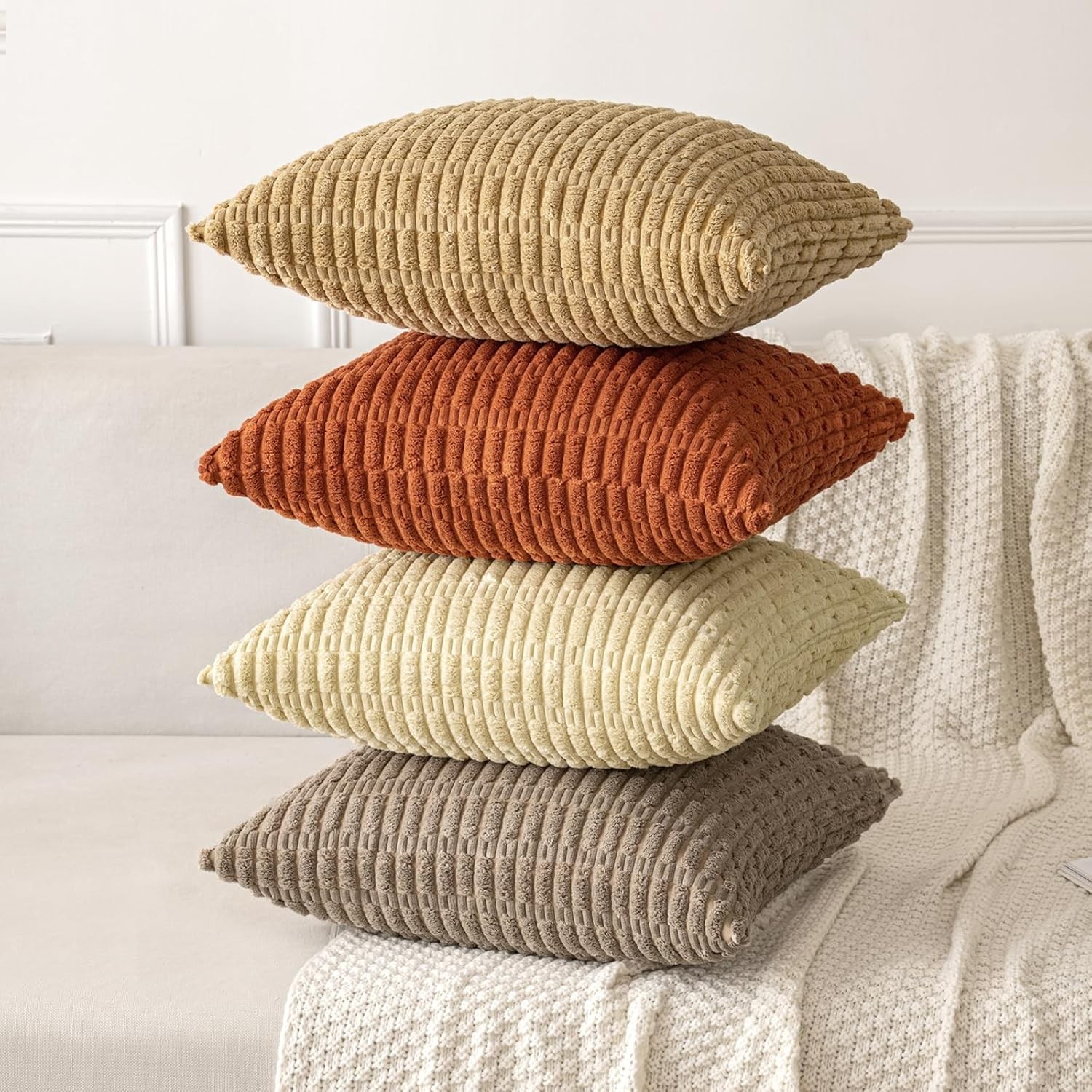 MIULEE Fall Pack of 2 Corduroy Decorative Throw 18" x (Pack 2), Rust