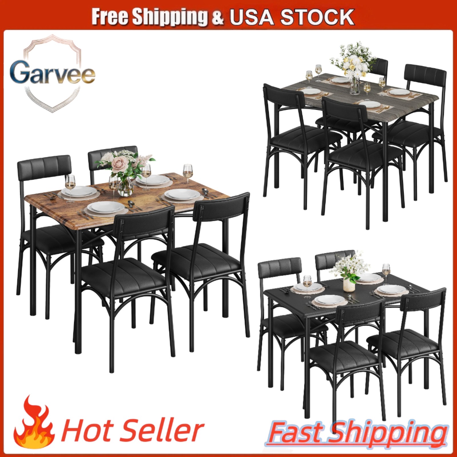 4 Chairs and Dining Table 5 Piece Set for 4 Kitchen Table Home Dinette
