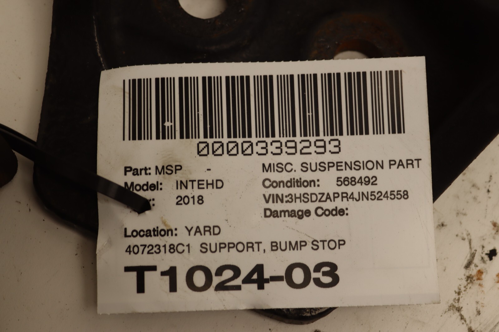 2017-2024 INTERNATIONAL LT625 SUPPORT BUMP STOP BRACKET MOUNT 4072318C1 OEM