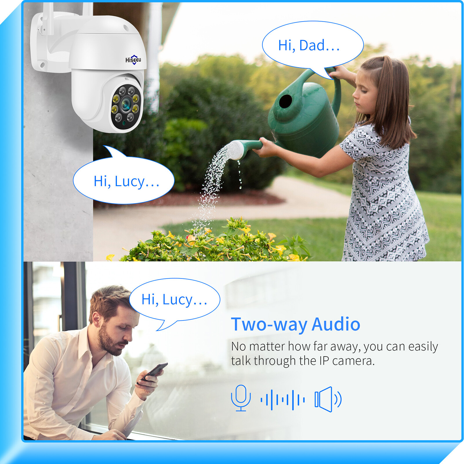 Hiseeu 2PCS 5MP HD Image WIFI Security Camera PTZ Auto Tracking IP66 Full Color