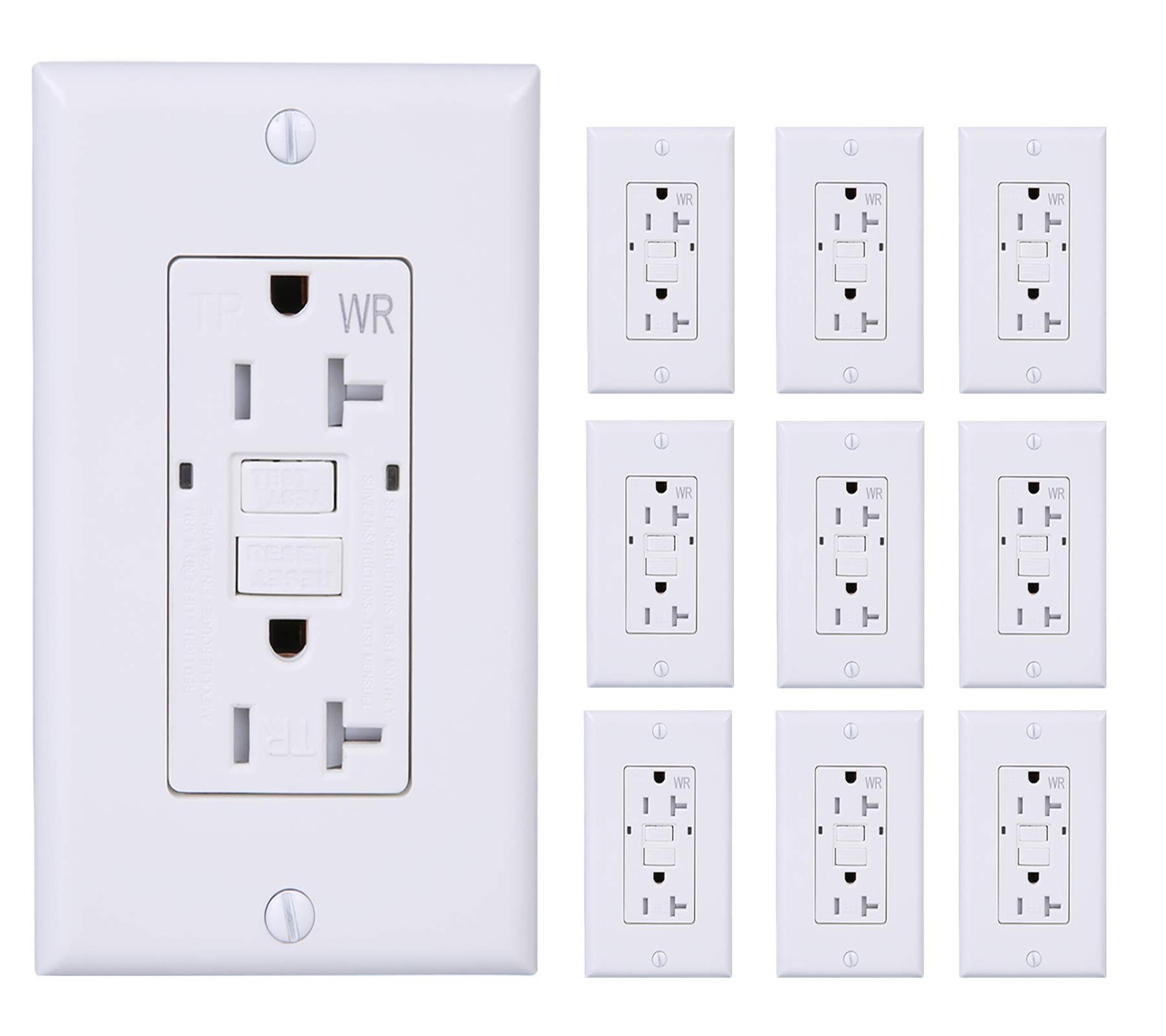 [10 Pack] LGL 20Amp 125V GFCI Duplex Self-Test Receptacle Outlet, Tamper Resista