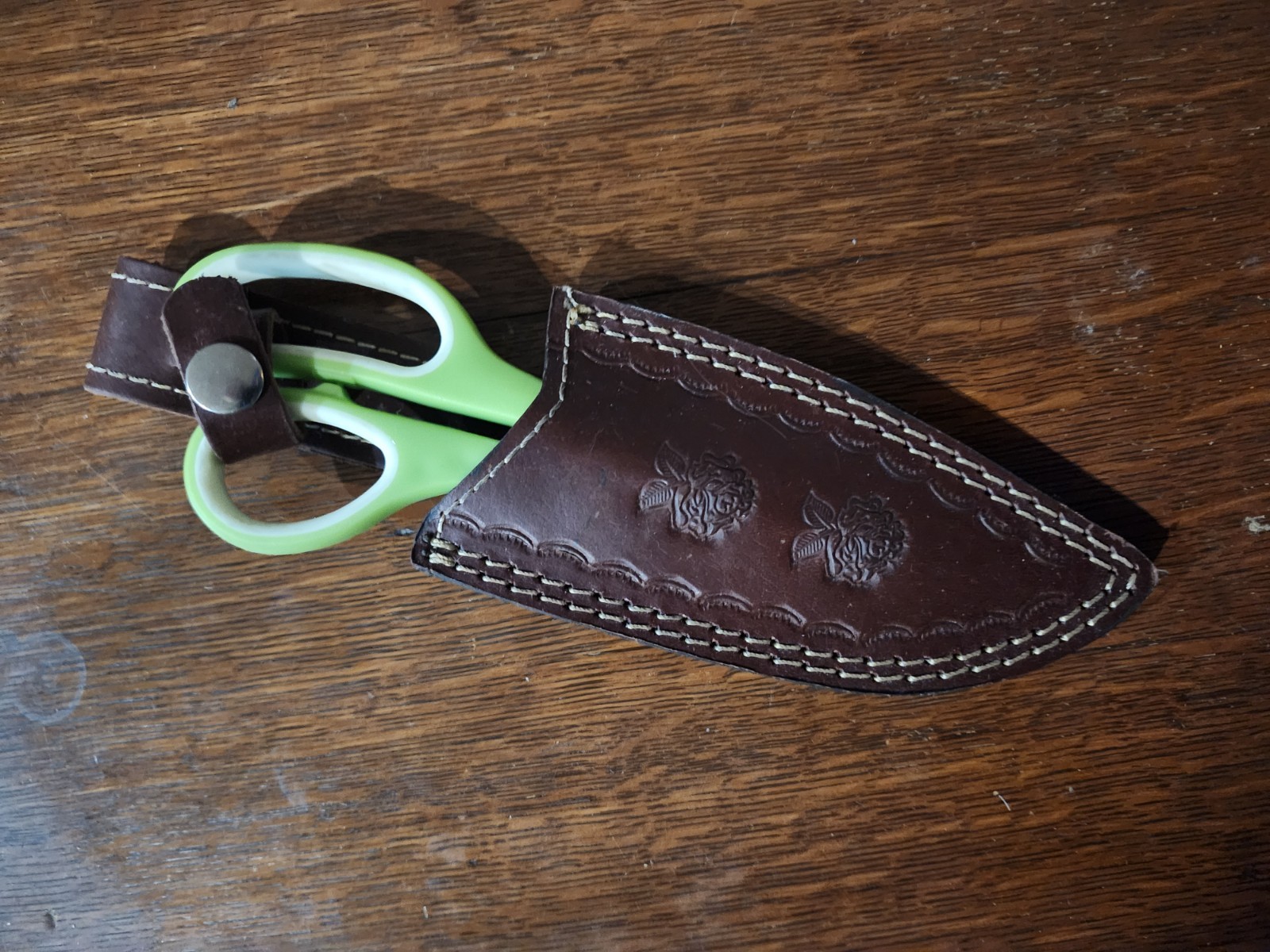 Herb scissors and leather sheath