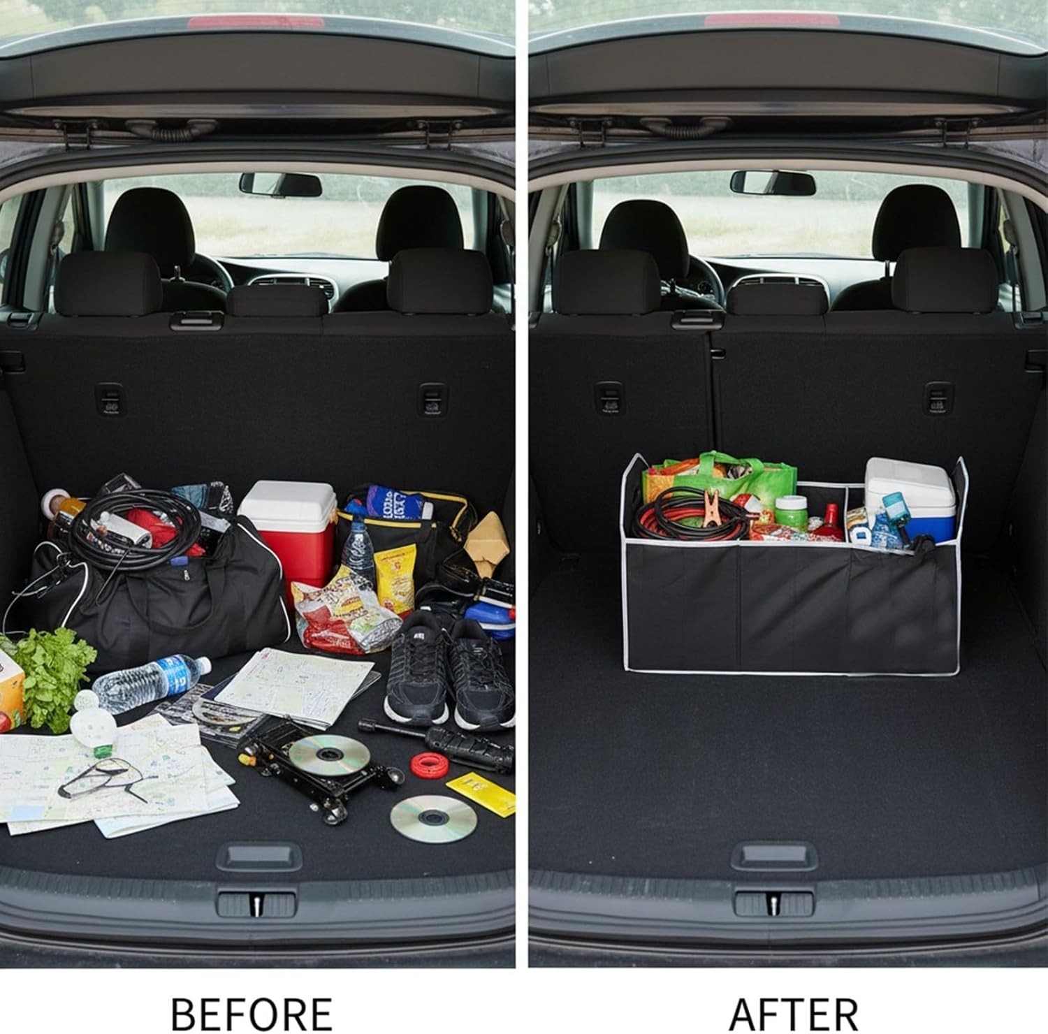 Car Trunk Organizer, Large Storage Bag with 3 Compartments, Portable Collapsible