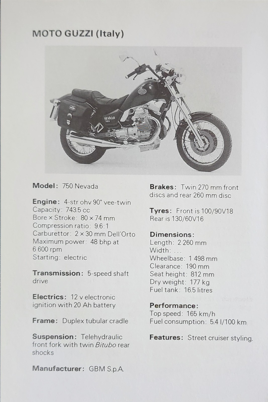 Moto Guzzi Motorcycle Picture Original Vtg Info Bike Sheet