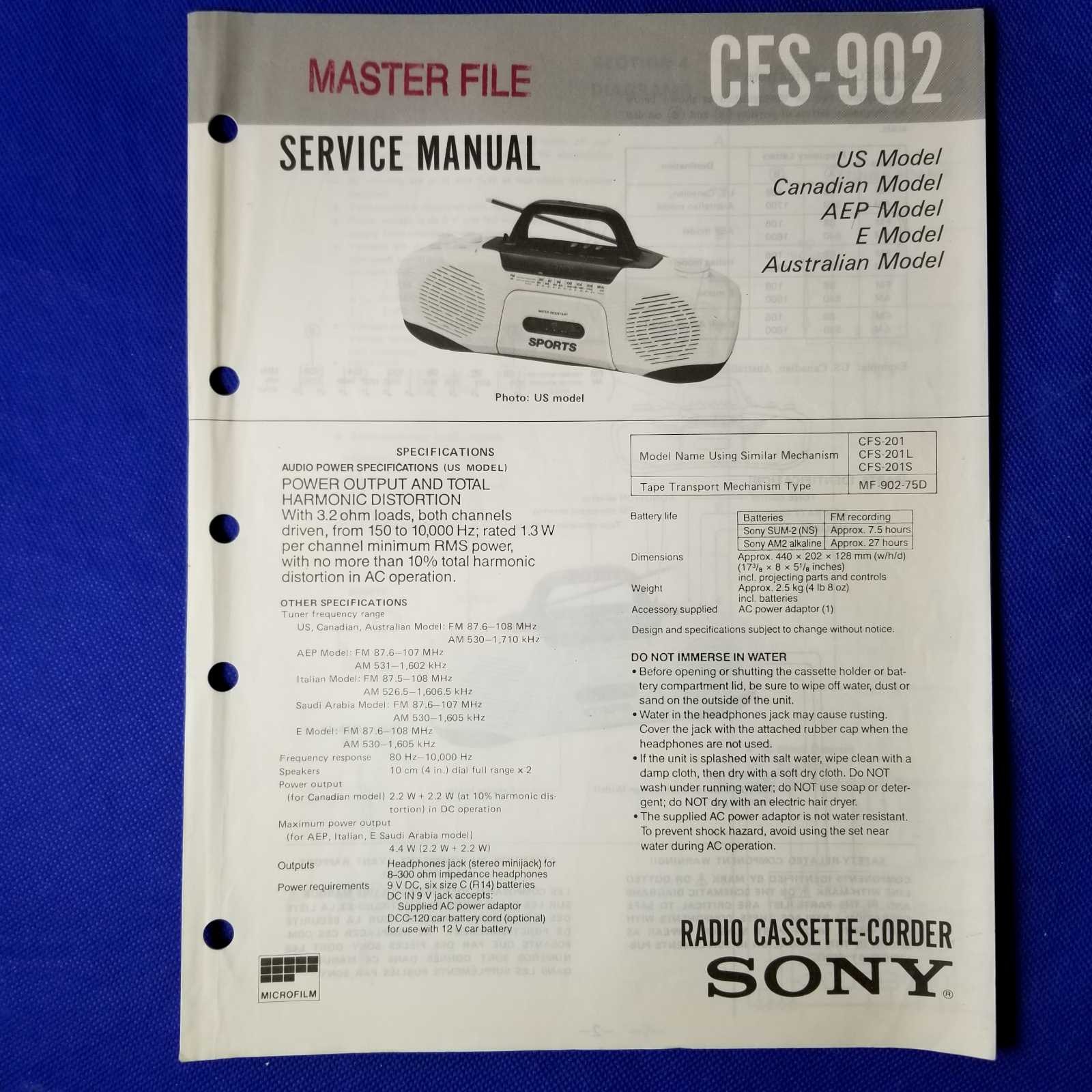 SONY CFS-902 Service Manual Original Paper OEM Repair Guide - USA