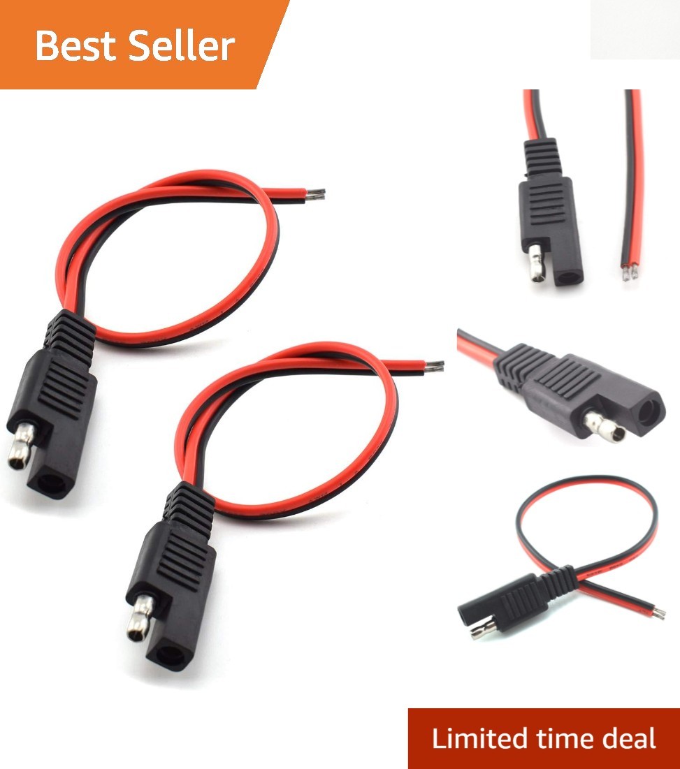 Efficient 2 Pcs SAE Extension Cable 1ft - Ideal for Solar Battery Connections