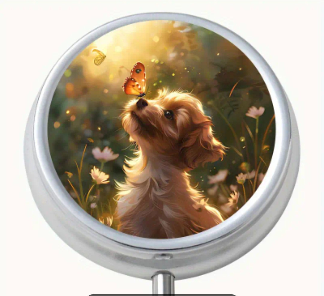 Puppy & Butterfly 3 Compartment Pill Box Pill Case NWOB