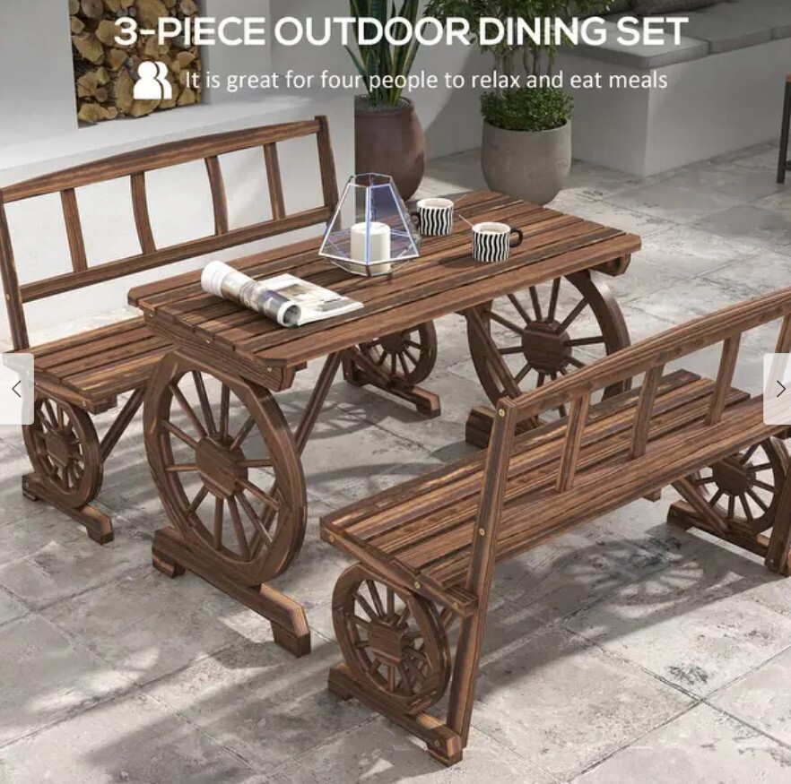 Wooden Patio Table and Chairs 3 Pieces All Weather Outdoor Dining Furniture Set
