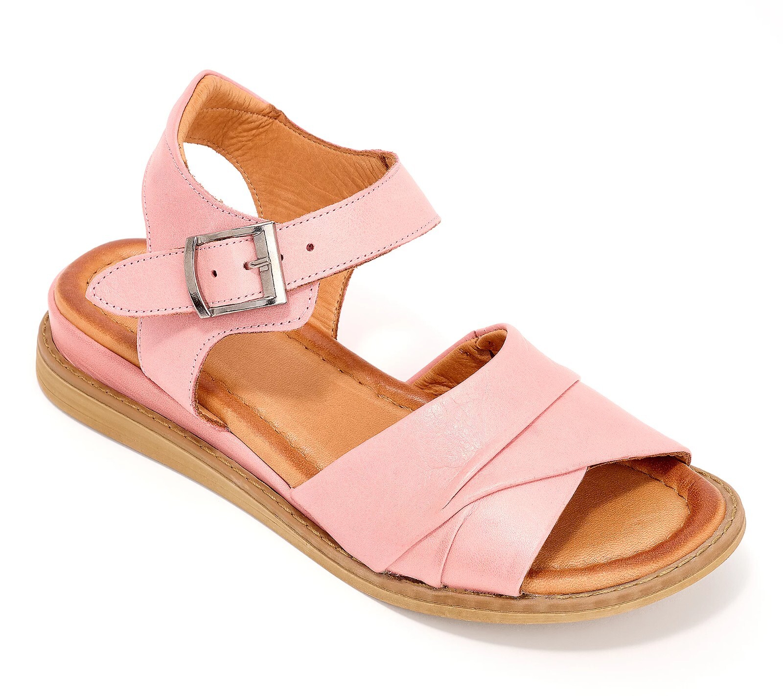 Miz Mooz Leather Adjustable Low Wedge Sandals Haley Coral Pink EU 42W US10.5-11W