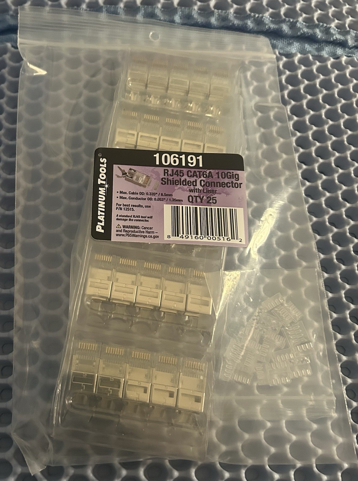 Platinum Tools 106191 RJ45 Cat6A 10 Gig Shielded Connector w/ Liner, 25 Piece