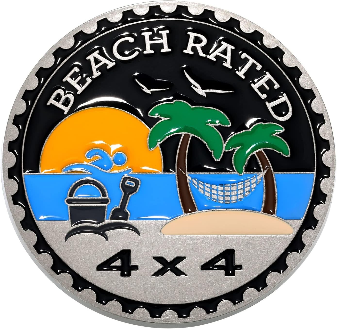Beach Rated 4 x 4 Car Badge Metal Automotive Badge 3D Emblems Round Car Emblem D