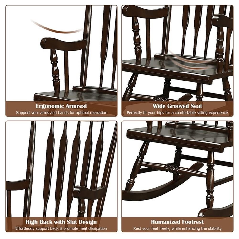 Pemberly Row 17.5" Solid Rubber Wood Rocking Chair in Coffee/Glossy (Set of 2)