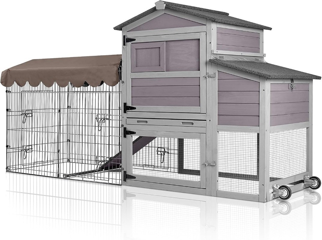 Portable Chicken Coop with Nesting Boxes Waterproof Cover Mobile Hen House
