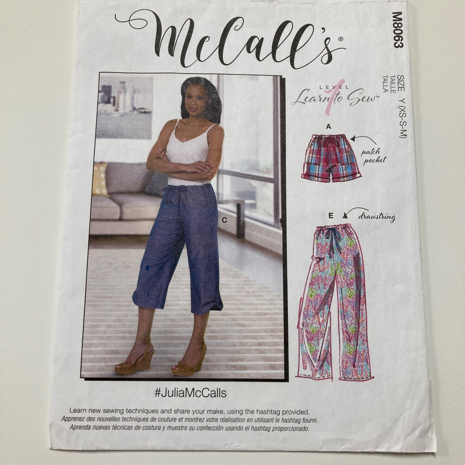 McCall's 8063 Size XS-M Pants Capri Shorts Woven Uncut Factory Folds