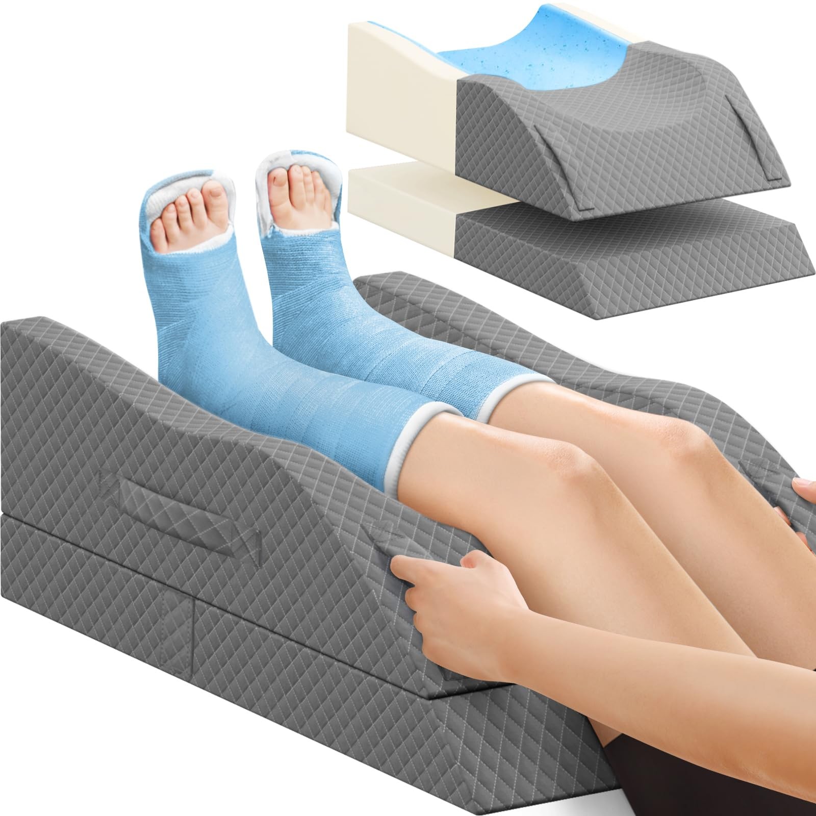 Elevation Pillows for Leg After Surgery, Memory Foam Adjustable Wedge Pillow ...
