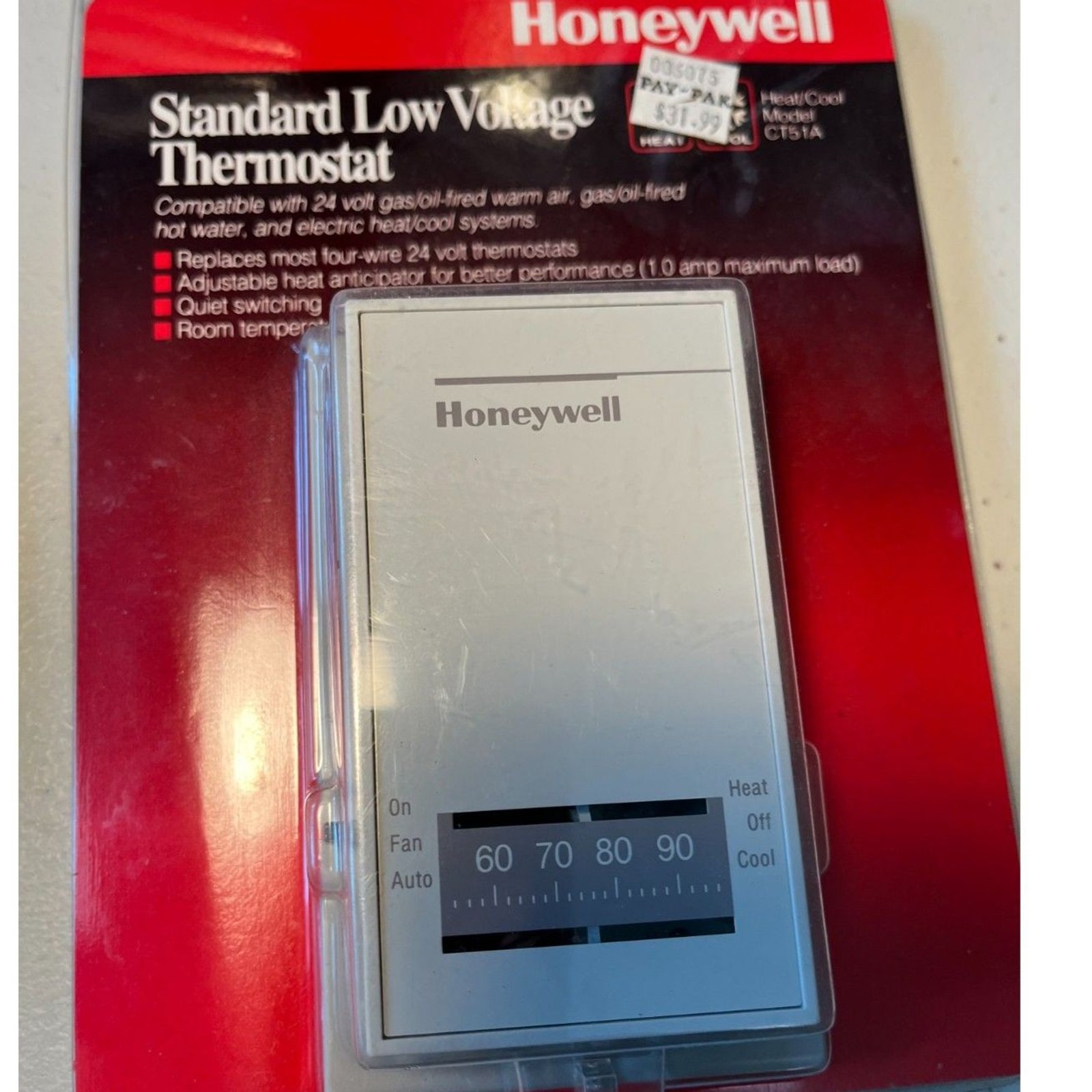 Honeywell CT51A Heat Cool Low Voltage Manual Thermostat 4 Wire 24V Vintage
