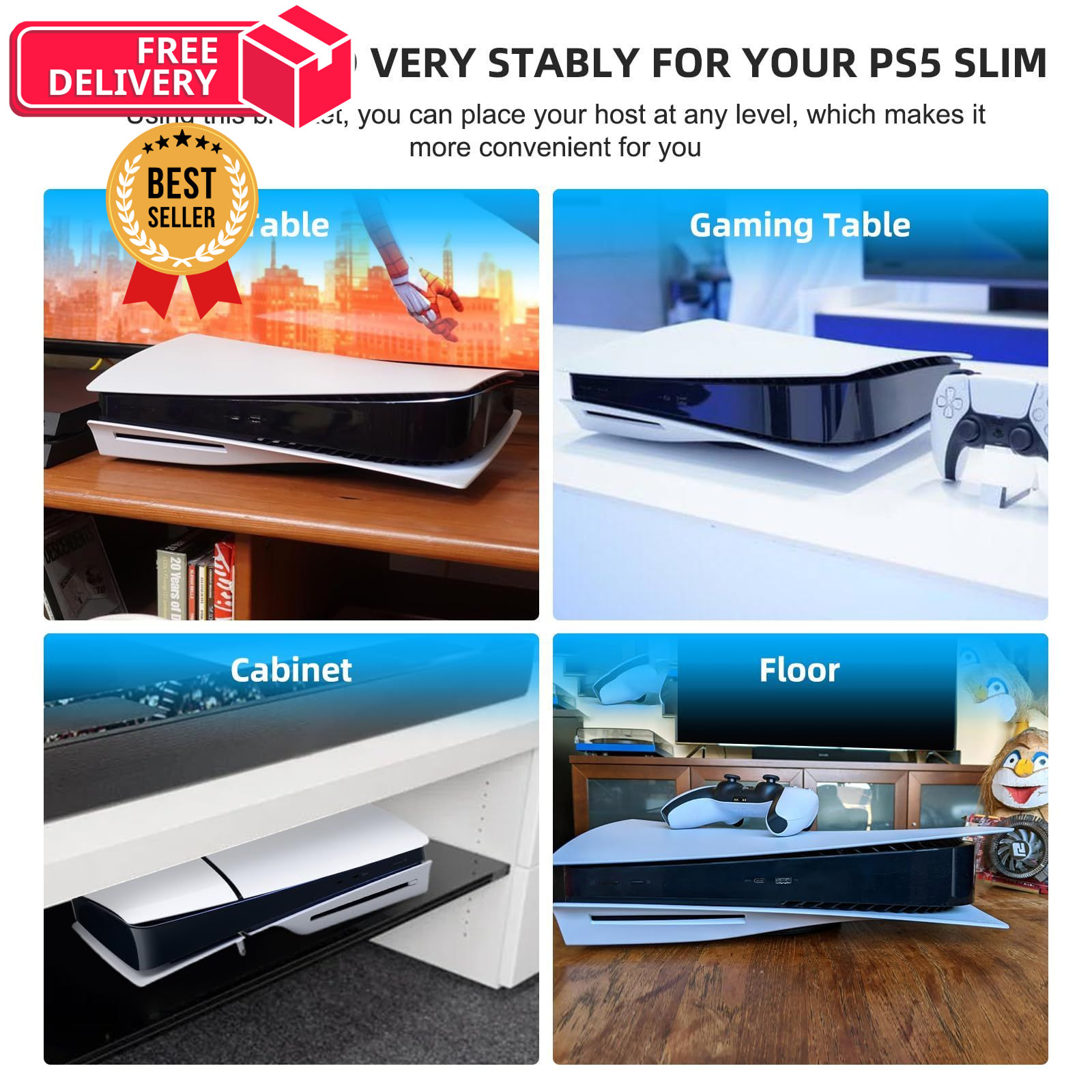 YIBEICO Stand for PS5 Slim,Horizontal SLIM Disc*4pcs, transparent