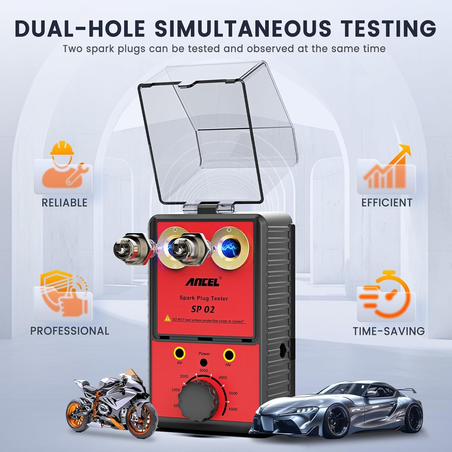 ANCEL Dual Ignition Tester Spark Plug Analyzer Tool for 12V Gasoline Diagnostic