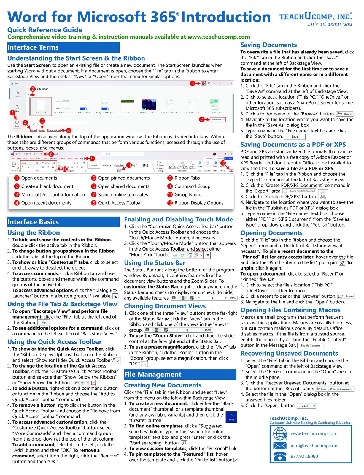 Word for Microsoft 365 Training Tutorial Guide Quick Reference Card Cheat Sheet