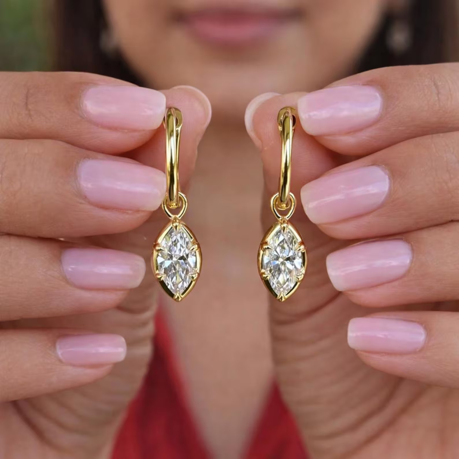 2 CT Marquise Cut Diamond Hoop Earrings 10K Solid Gold Drop Gift Earring