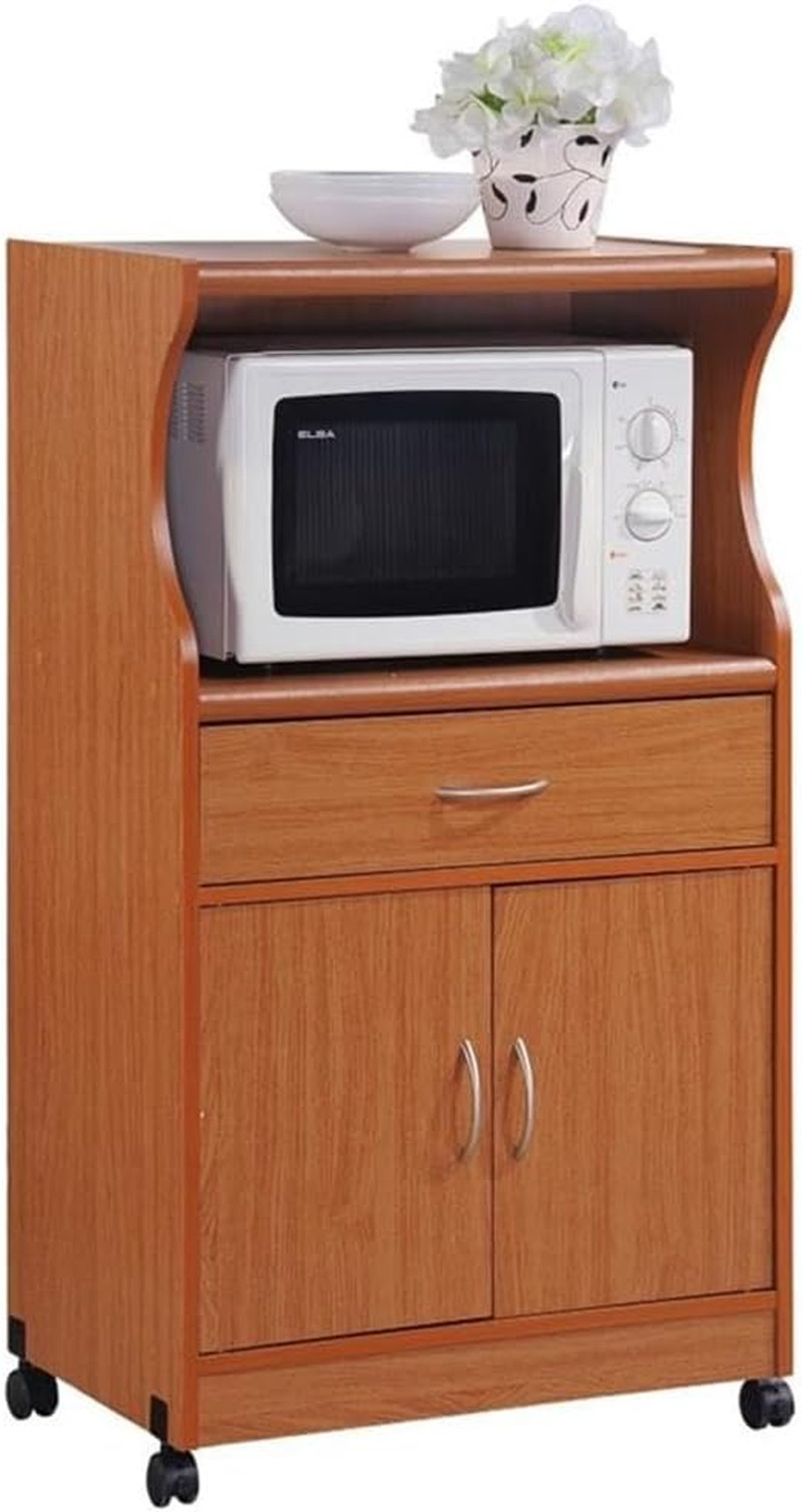 Stylish Cherry Microwave Cart with Drawer, Doors, and Storage Shelf