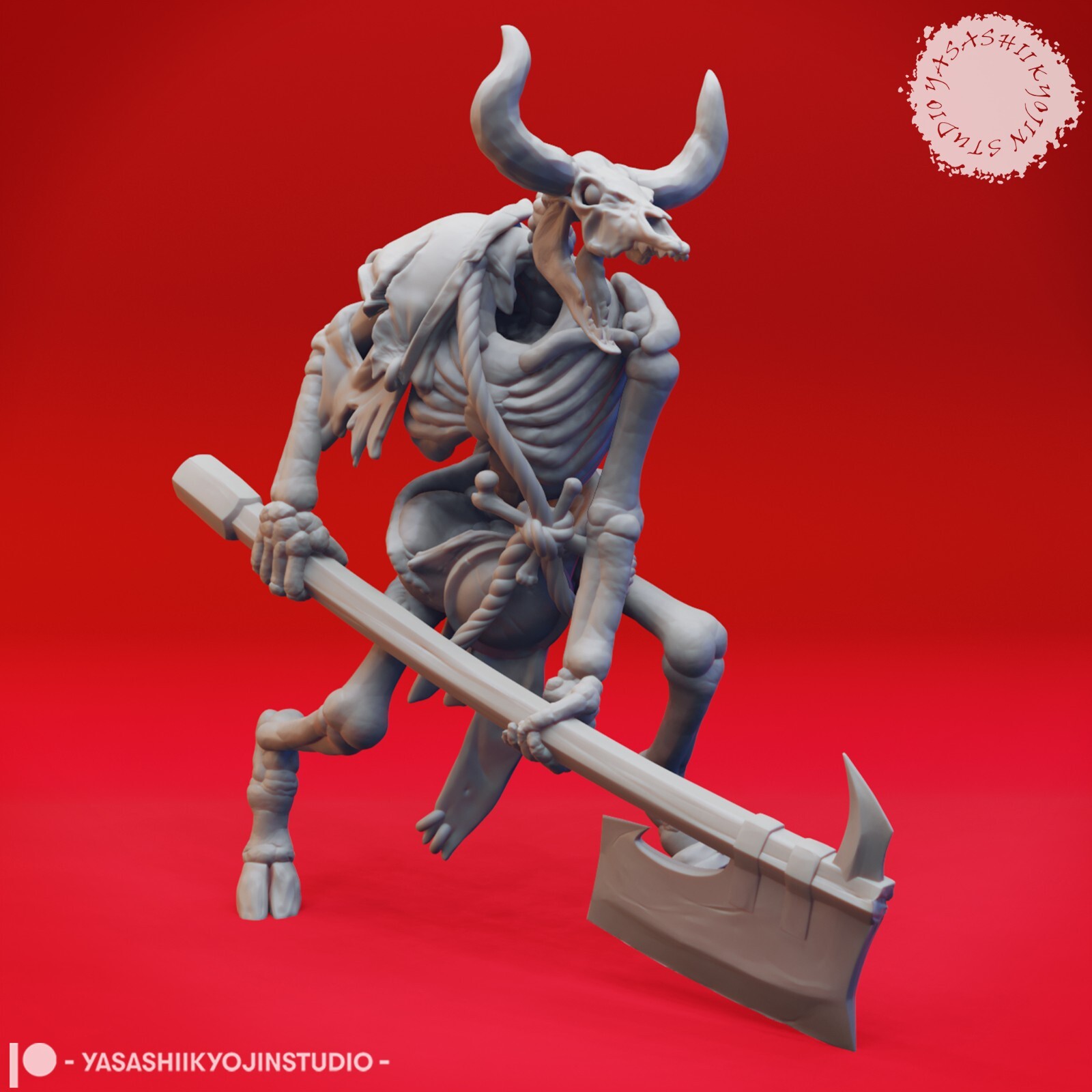 Undead Skeletal Minotaur - Monster - Yasashii -  32mm Fantasy D&D Roleplay