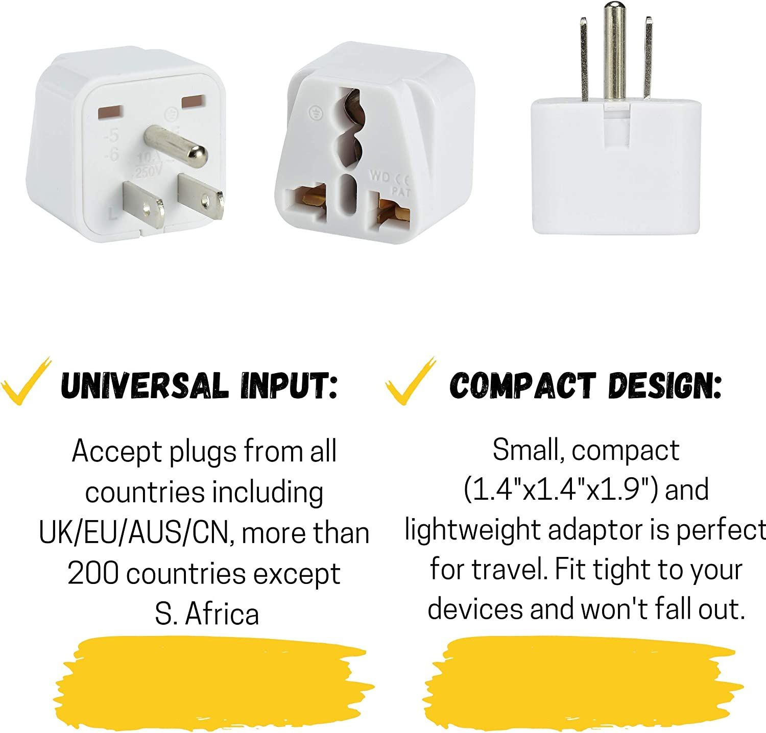 Bates- Universal to American Outlet Plug Adapter, 2 Pack, Canada White