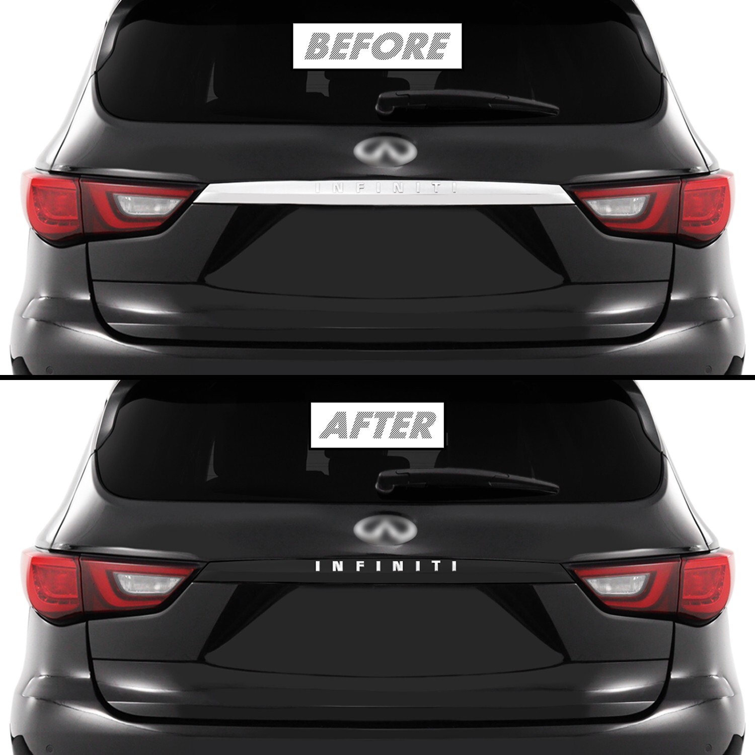 Chrome Delete Blackout Vinyl Overlay for 2016-21 Infiniti QX60 Tailgate Trim